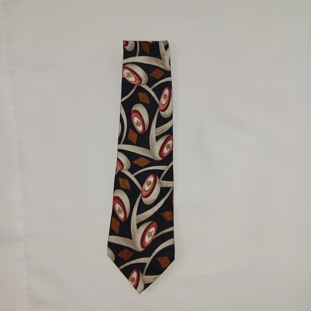 Vintage 90s JT Beckett Bowling Tie Red Beige Circular Diamond Shapes